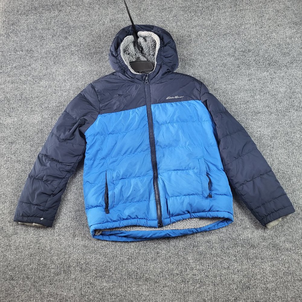 EDDIE BAUER Puffer Jacket Mens Large Blue Hooded Coat